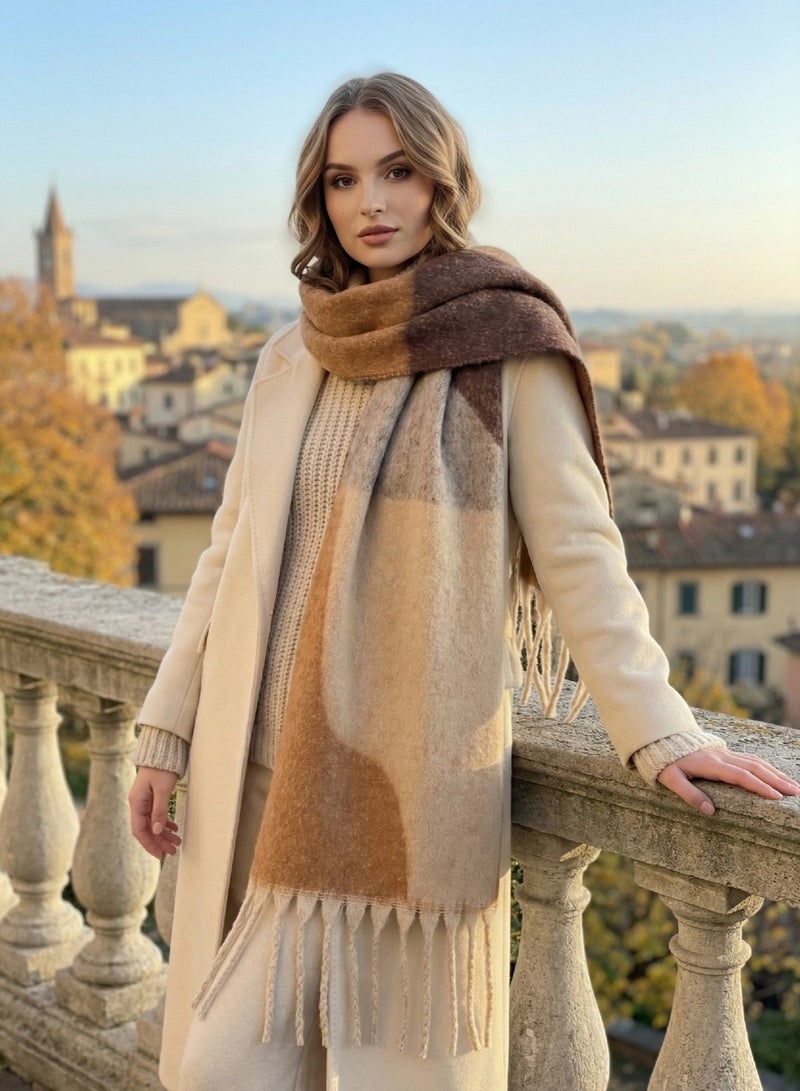 Women's Warm Scarf, Imitation Cashmere Shawl Wrap with Tassels, Plain Wool Design 40x185cm, Soft & Elegant Brown Fashion Scarves - Image 5